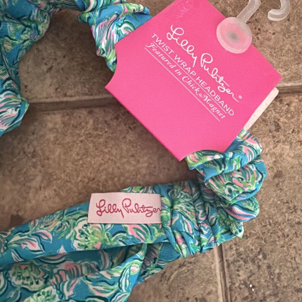 Lilly Pulitzer Twist Wrap Headband Chick Magnet Blue Floral Print Hair Accessory - Picture 3 of 3